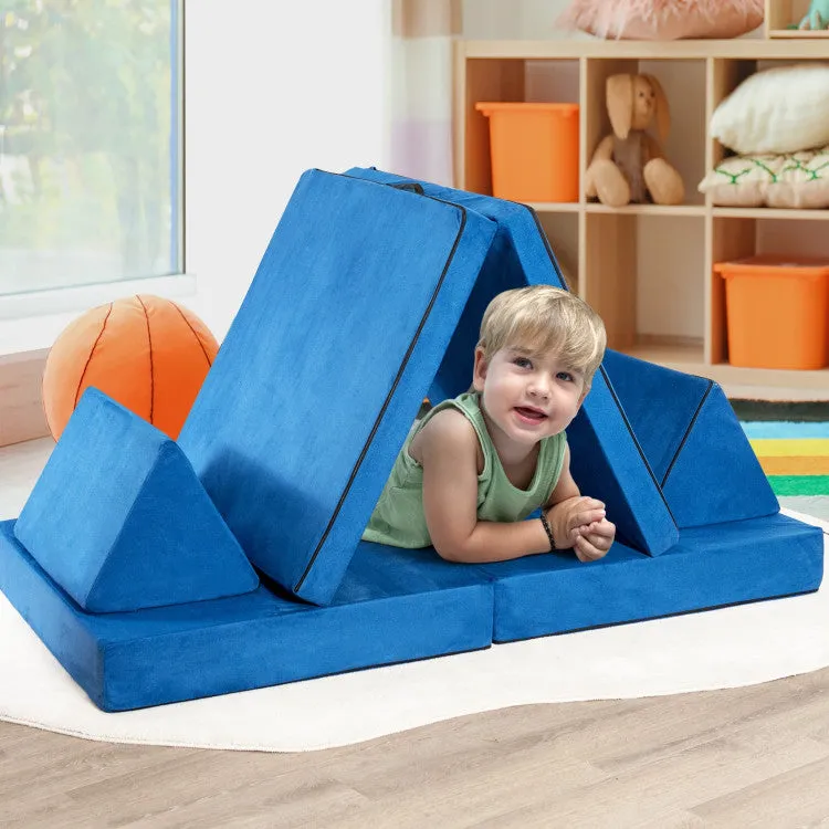 4 Piece Convertible Kids Couch & Folding Mats - Blue