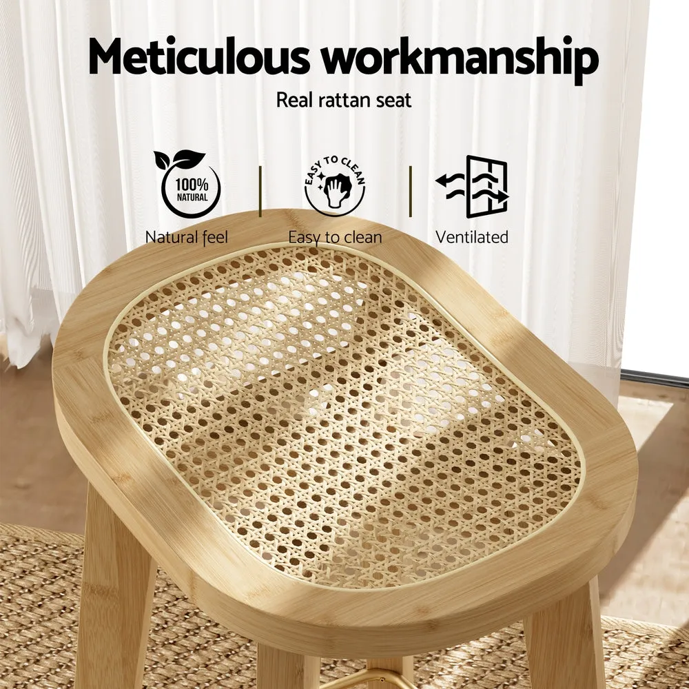 4x Bar Stools | Bamboo Rattan Stool | Counter Chair | Kitchen Barstools