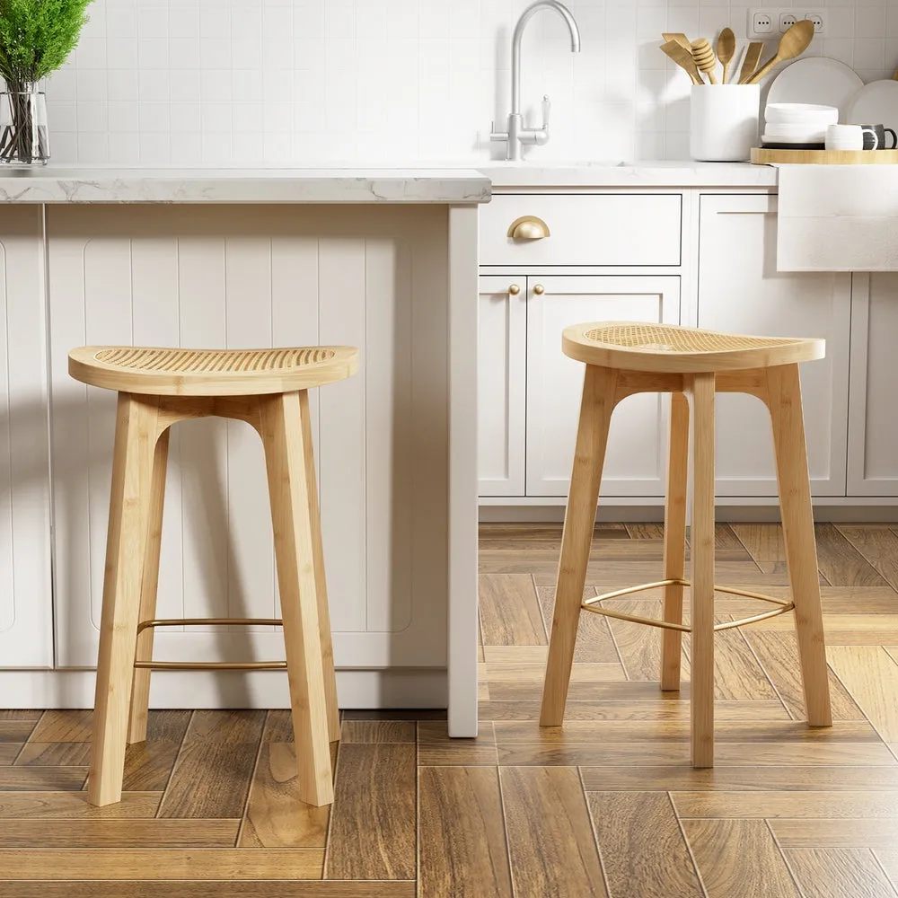 4x Bar Stools | Bamboo Rattan Stool | Counter Chair | Kitchen Barstools