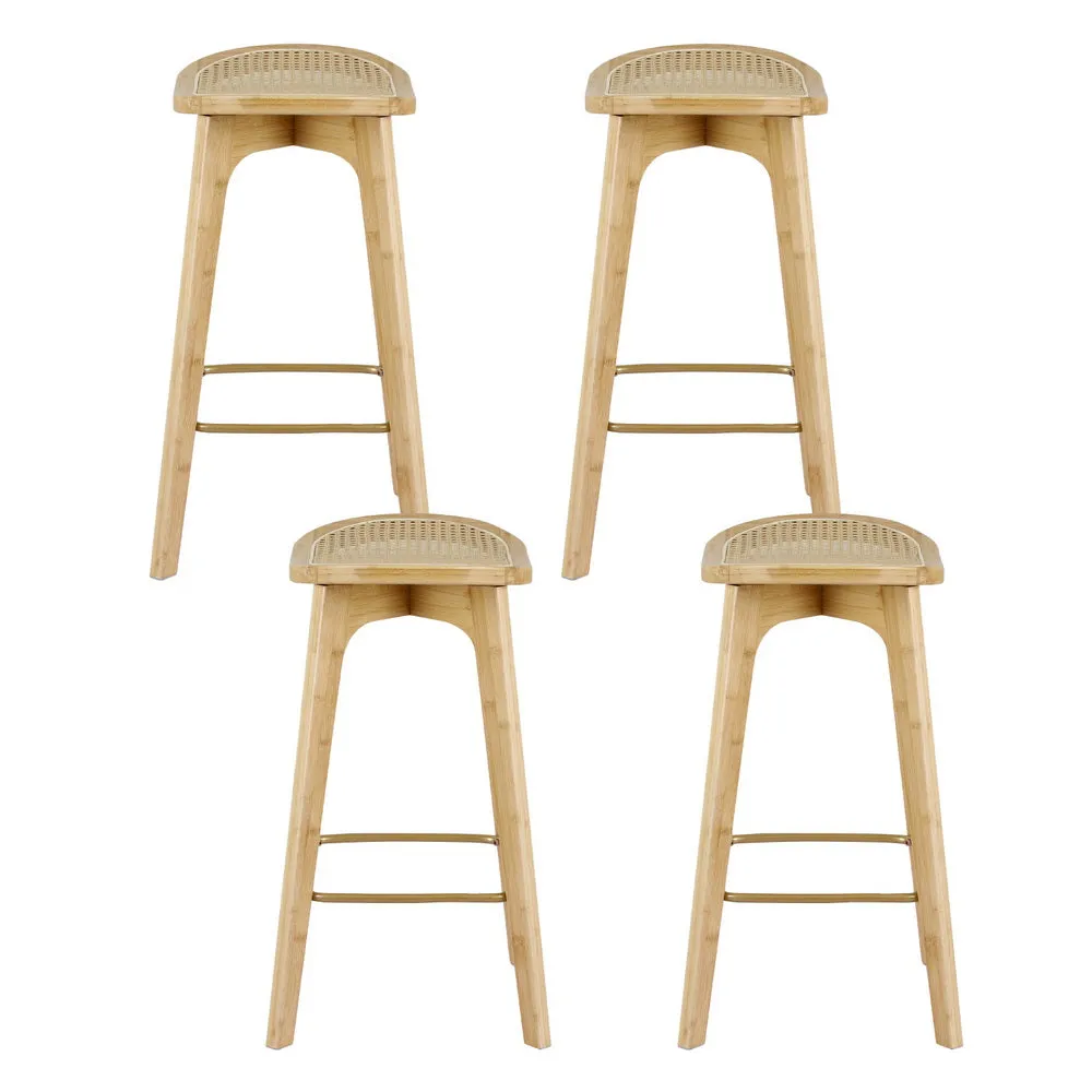 4x Bar Stools | Bamboo Rattan Stool | Counter Chair | Kitchen Barstools