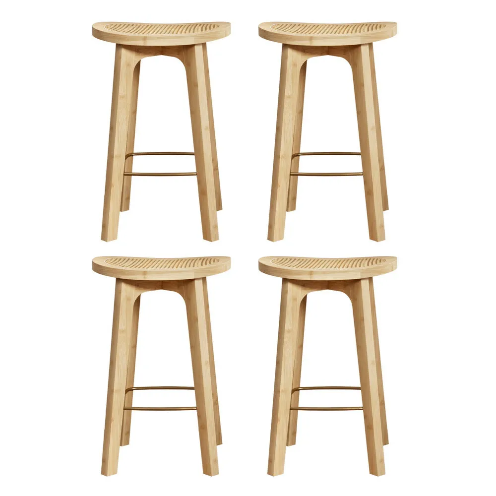 4x Bar Stools | Bamboo Rattan Stool | Counter Chair | Kitchen Barstools