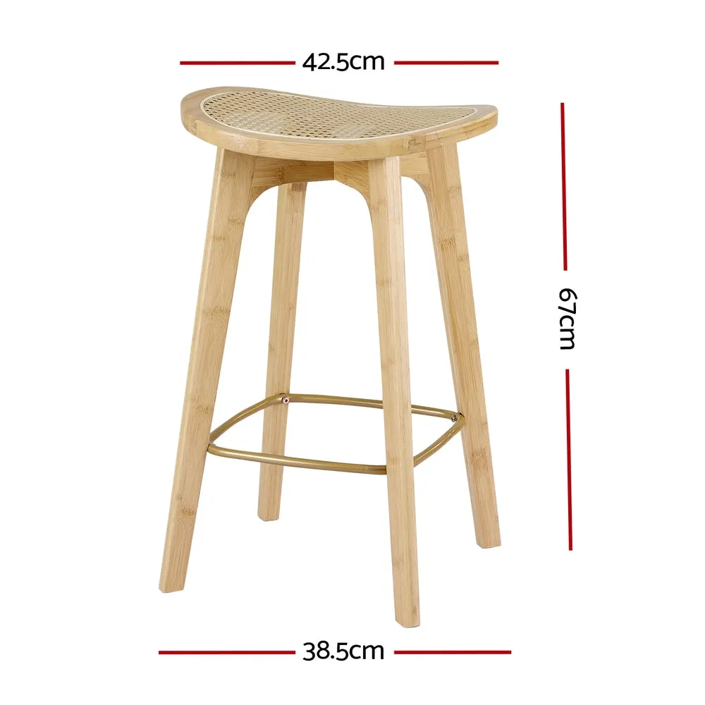 4x Bar Stools | Bamboo Rattan Stool | Counter Chair | Kitchen Barstools