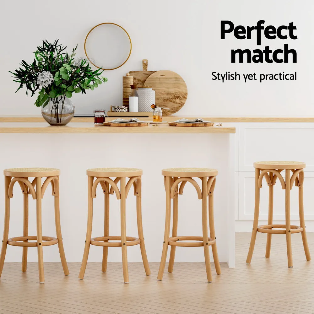 4x Bar Stools | Rattan Seat | Wooden Frame