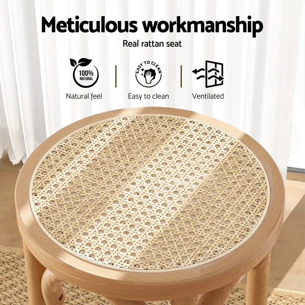 4x Bar Stools | Rattan Seat | Wooden Frame