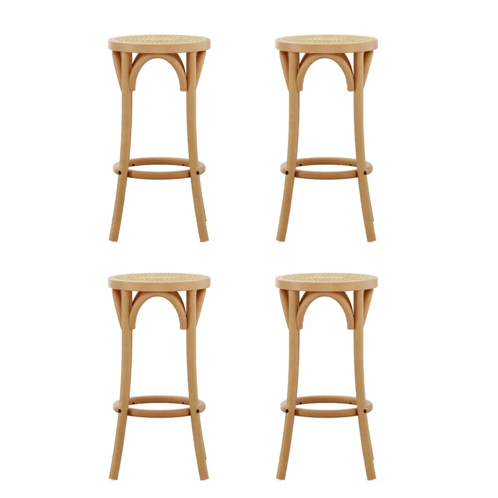 4x Bar Stools | Rattan Seat | Wooden Frame