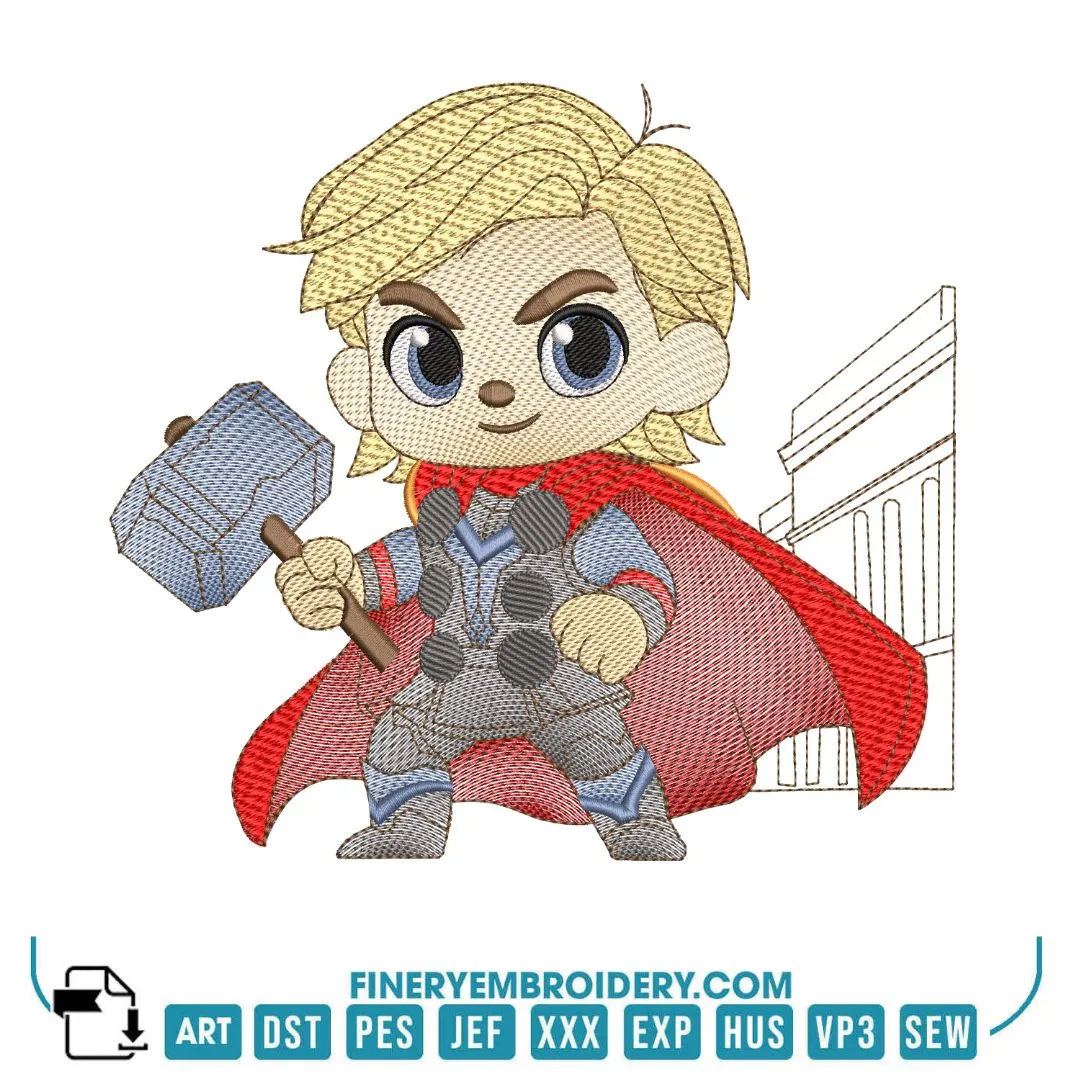 Chibi Superheroes Embroidery Design Set – 5 Heroes in 5 Sizes | FineryEmbroidery
