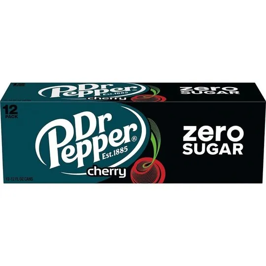 Dr Pepper Cherry Zero Sugar Soda, 12 fl oz cans, 12 pack