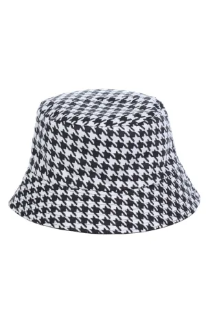 JH864 Reversible Houndstooth Print Cotton Bucket Hat