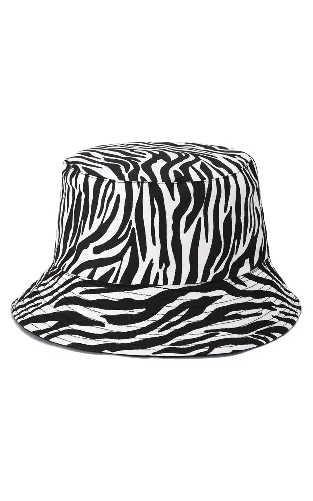 JH893 Reversible Zebra Print Cotton Bucket Hat