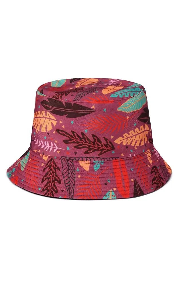 JH895 Reversible Tropical Leaves Print Cotton Bucket Hat