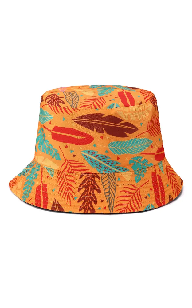 JH895 Reversible Tropical Leaves Print Cotton Bucket Hat