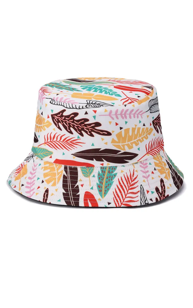JH895 Reversible Tropical Leaves Print Cotton Bucket Hat