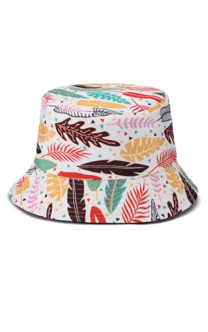 JH895 Reversible Tropical Leaves Print Cotton Bucket Hat