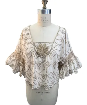 Modaposa, Cotton, Sandra Embroidered Eyelet Peasant Blouse
