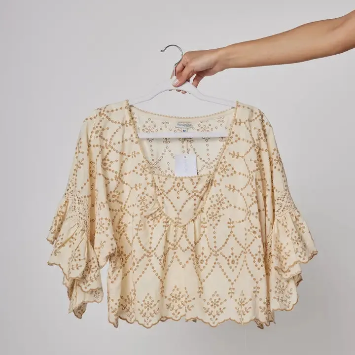 Modaposa, Cotton, Sandra Embroidered Eyelet Peasant Blouse