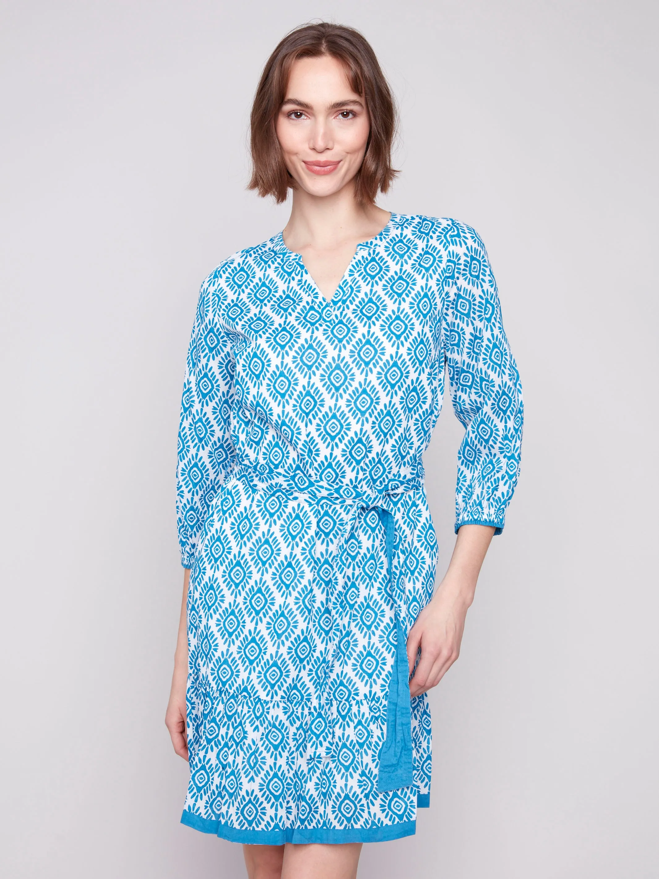 Printed Cotton Dress with Belt - Sun