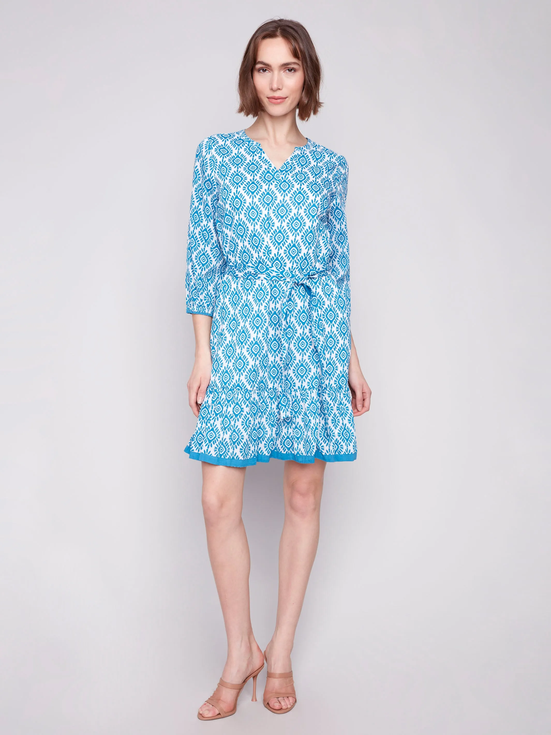 Printed Cotton Dress with Belt - Sun