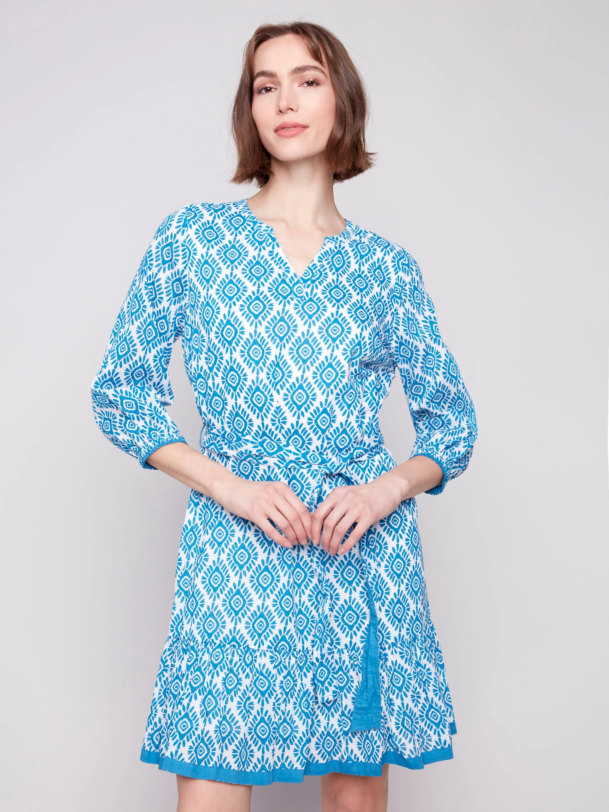 Printed Cotton Dress with Belt - Sun