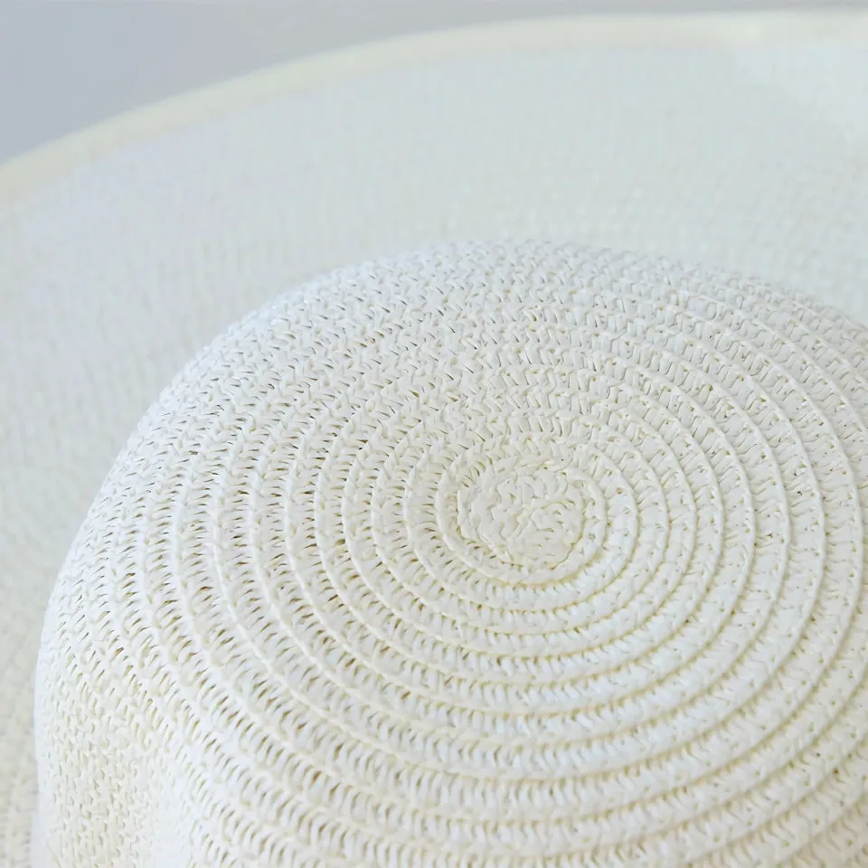 Straw Hat with Wide Brim & Bowknot