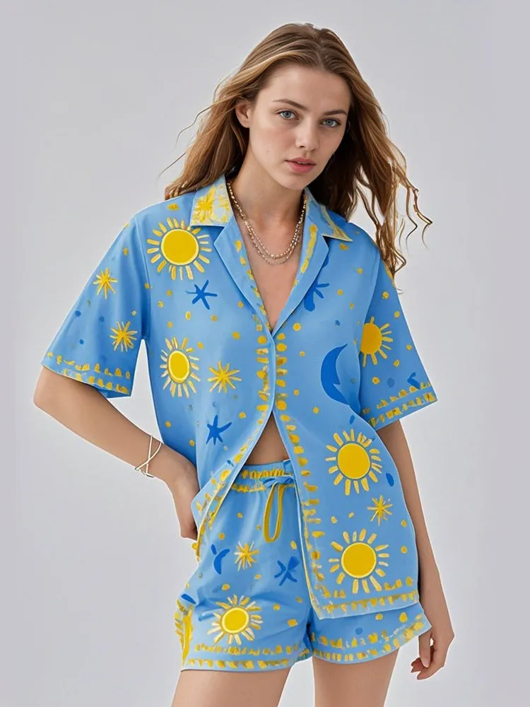 Trendy Sun and Star Print Pajama Set
