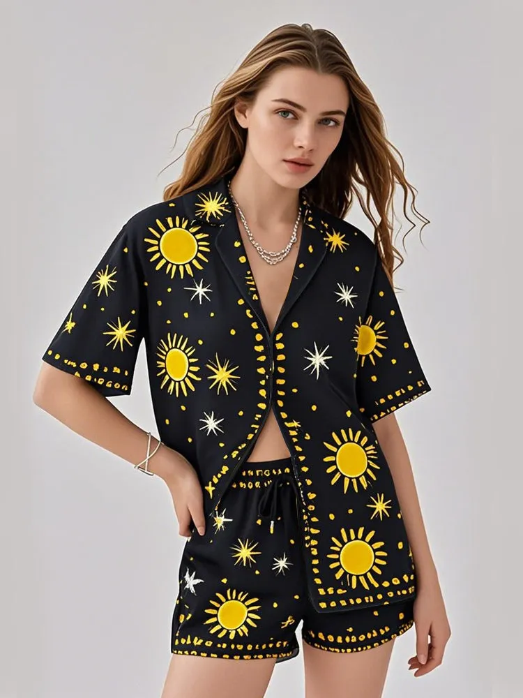 Trendy Sun and Star Print Pajama Set
