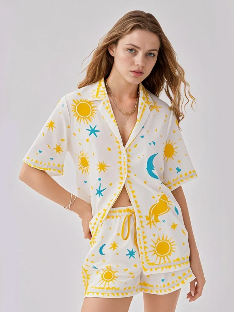 Trendy Sun and Star Print Pajama Set