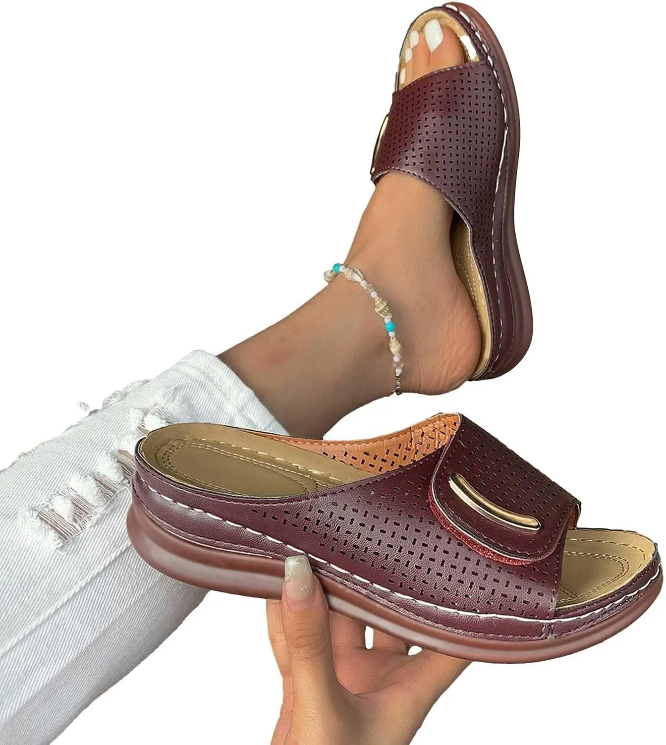 Womens Slingback Sandal Non Slip Slippers Casual Flat Slip On Walking Shoes Beach Wear