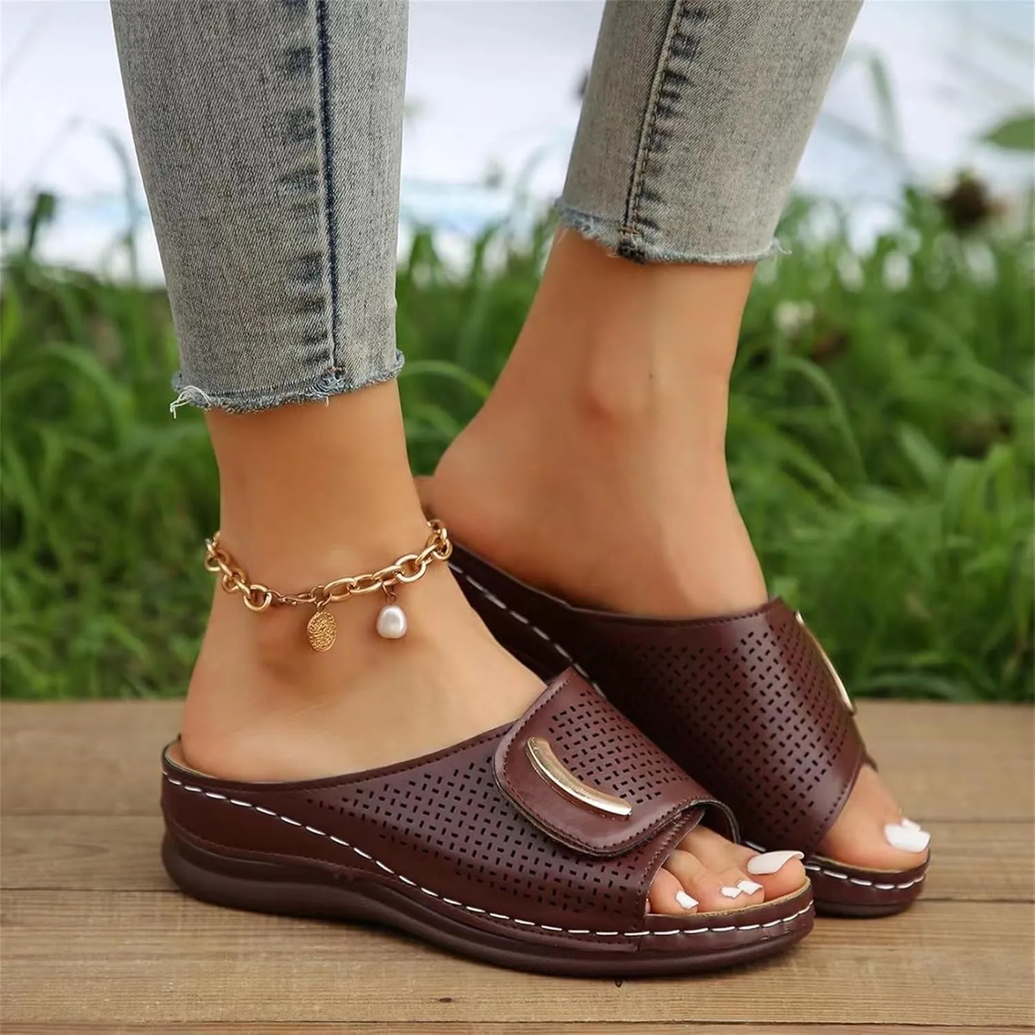 Womens Slingback Sandal Non Slip Slippers Casual Flat Slip On Walking Shoes Beach Wear