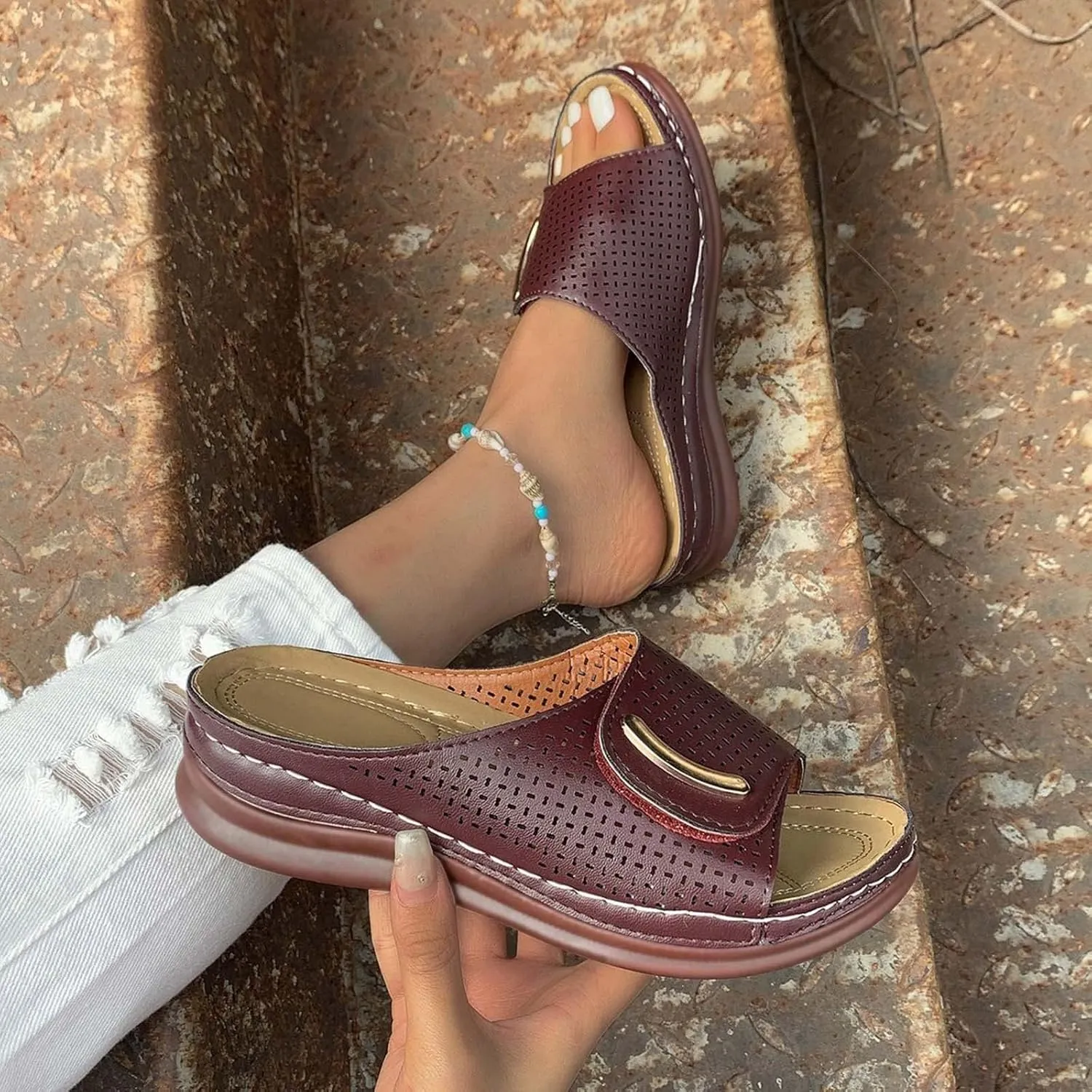 Womens Slingback Sandal Non Slip Slippers Casual Flat Slip On Walking Shoes Beach Wear