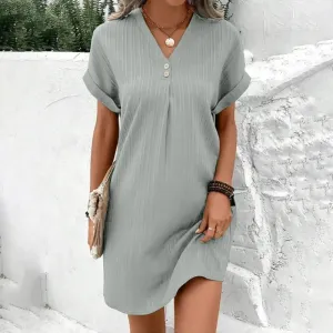 Womens V Neck Short Sleeve Loose T-Shirt Dress - Plus Size Beach Sundress 2024